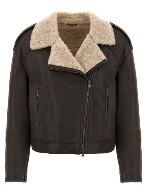 Shearling leather jacket BRUNELLO CUCINELLI Brown