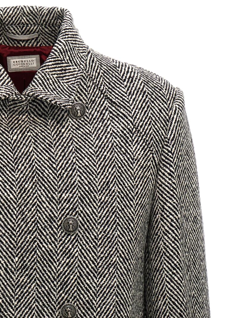 Chevron double-breasted coat Man BRUNELLO CUCINELLI White/Black