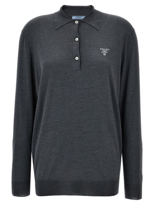 Logo intarsia polo shirt PRADA Gray