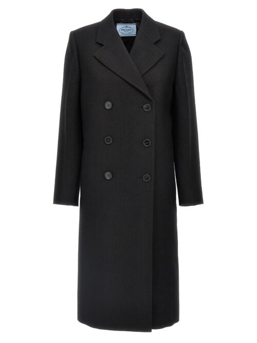 Satin insert double-breasted coat PRADA Black