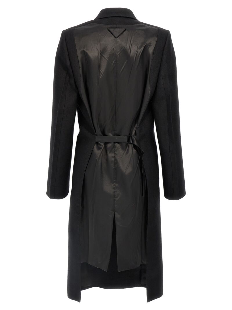 Satin insert double-breasted coat P601SSOOO15UWF0002 PRADA Black