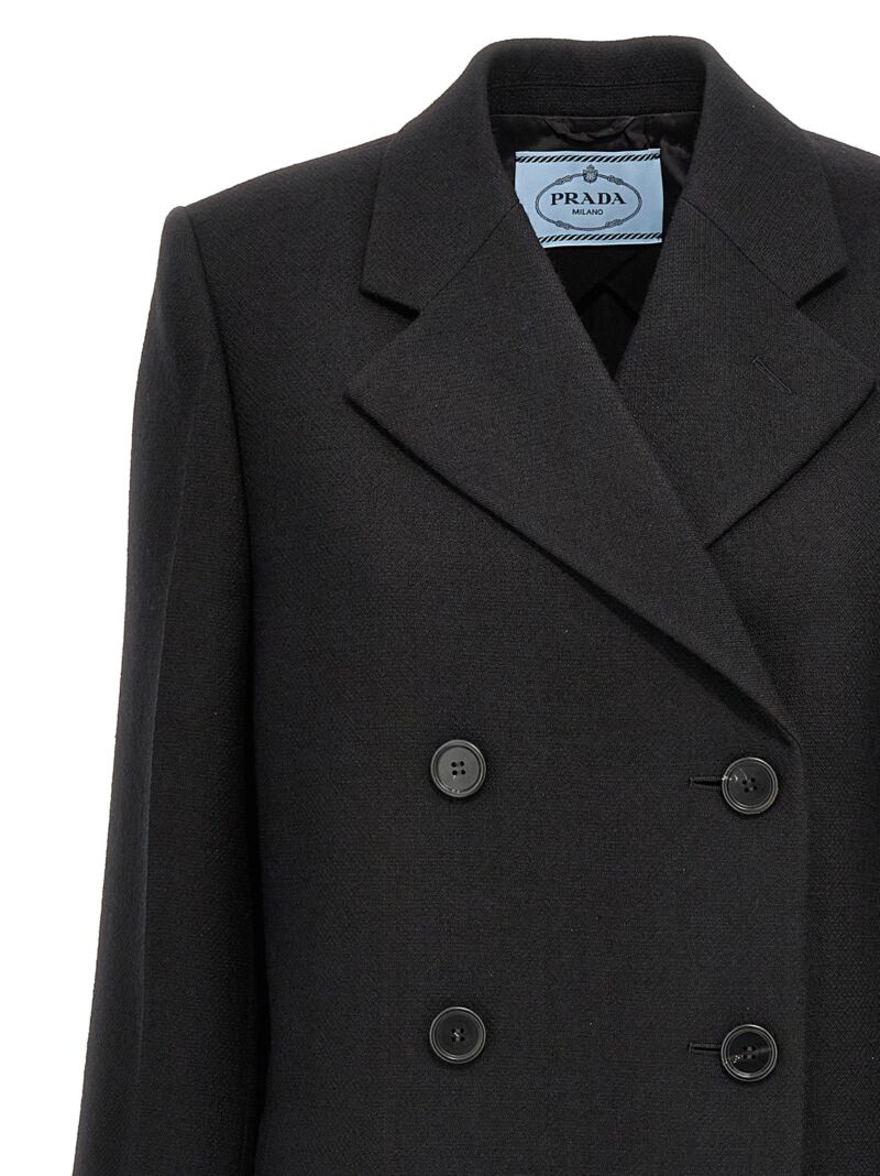 Satin insert double-breasted coat Woman PRADA Black