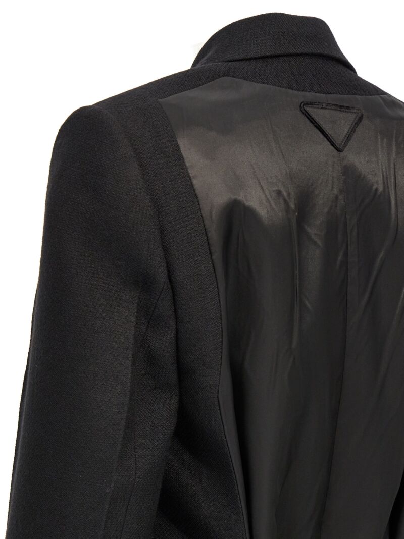 Satin insert double-breasted coat 100% virgin wool PRADA Black