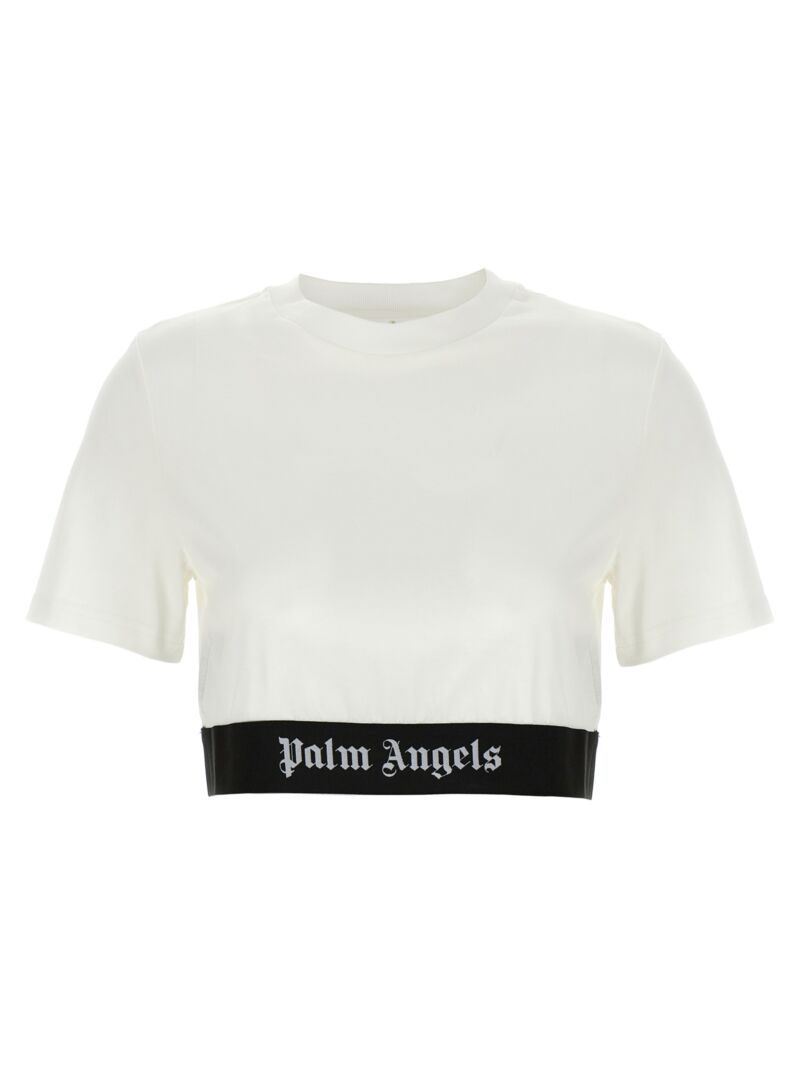 'Classic Logo Tape' cropped T-shirt PALM ANGELS White/Black