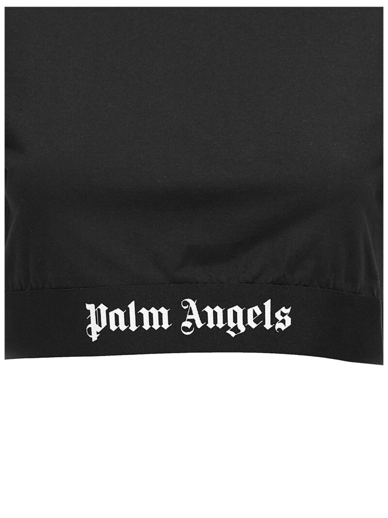 'Classic Logo Tape' cropped T-shirt 100% cotton PALM ANGELS White/Black