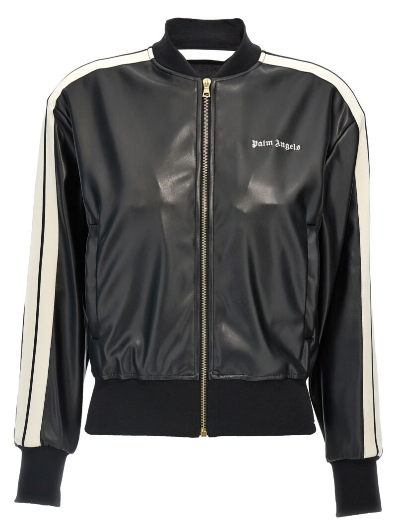 'Leather Effect Track Bomber' sweatshirt PALM ANGELS White/Black