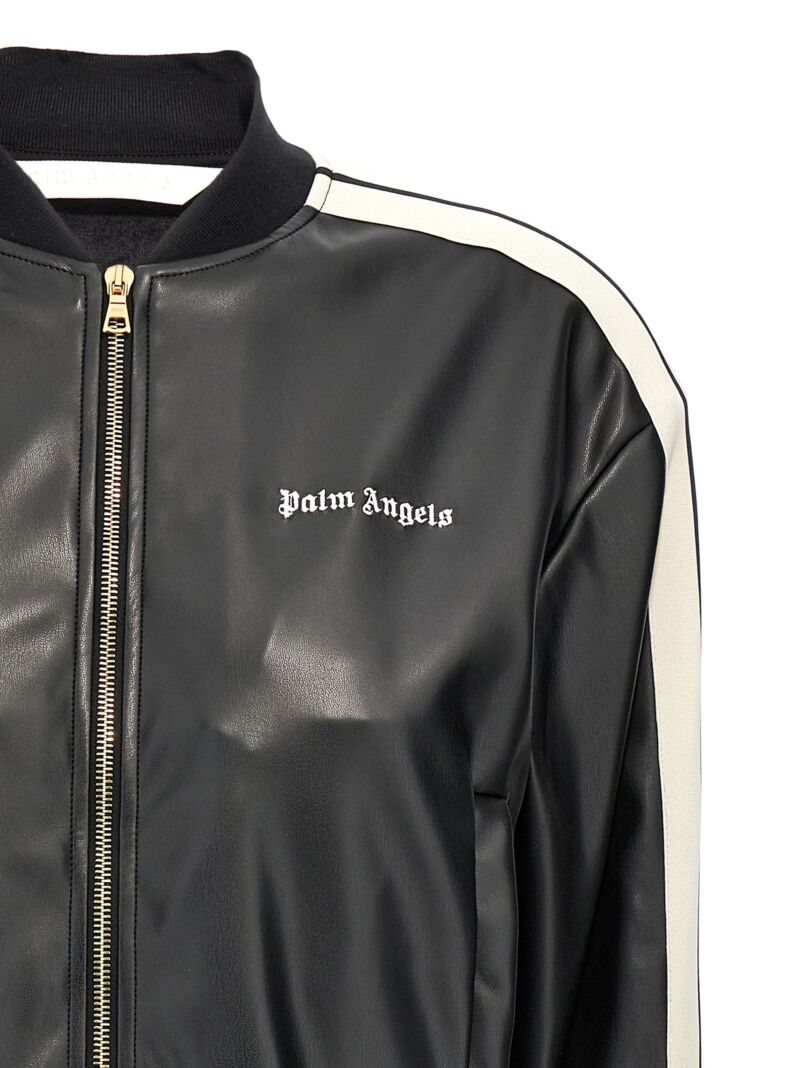 'Leather Effect Track Bomber' sweatshirt Woman PALM ANGELS White/Black