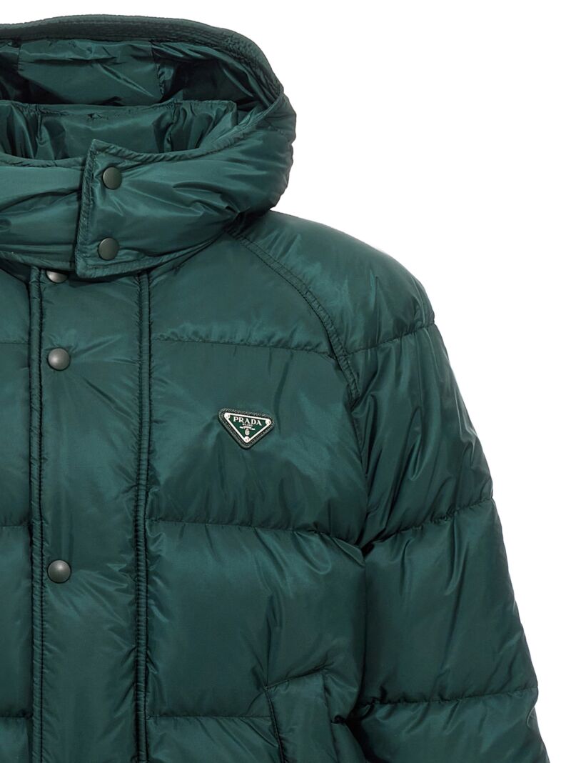 Re-Nylon logo down jacket Man PRADA Green