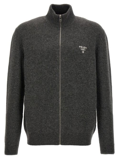 Logo embroidery cardigan PRADA Gray