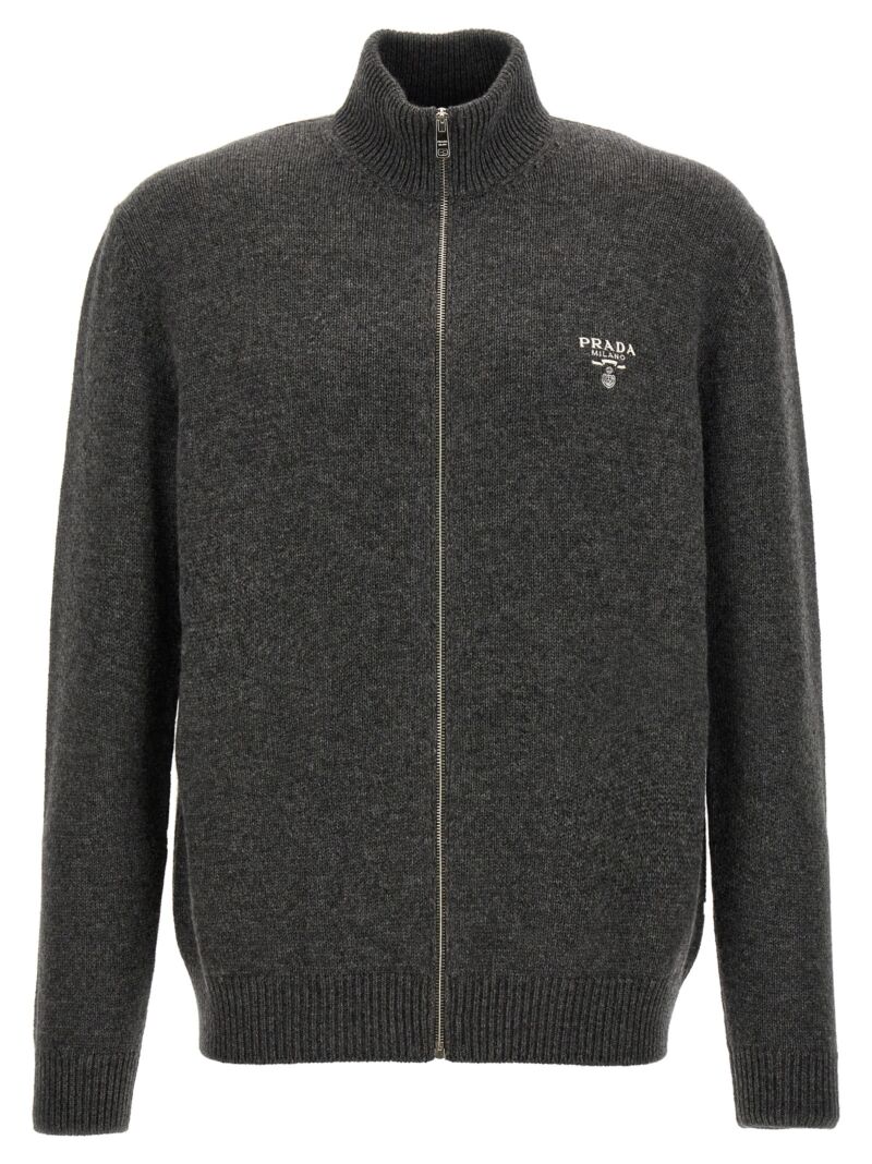 Logo embroidery cardigan PRADA Gray