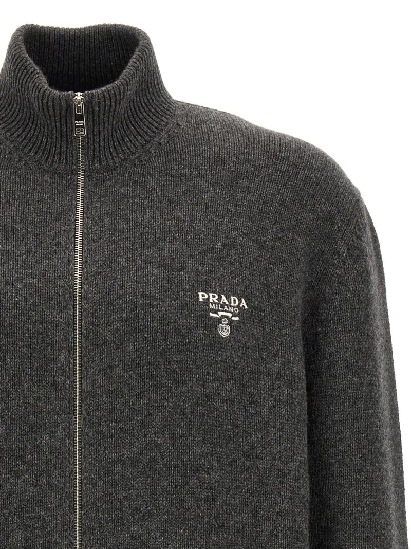 Logo embroidery cardigan Man PRADA Gray