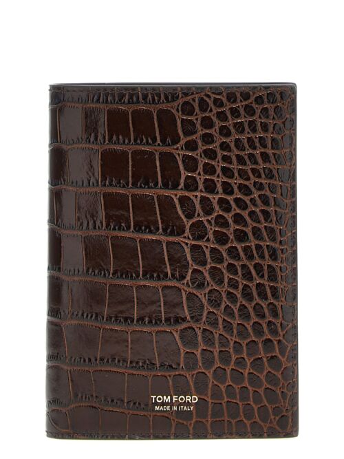 Croc print passport holder TOM FORD Brown