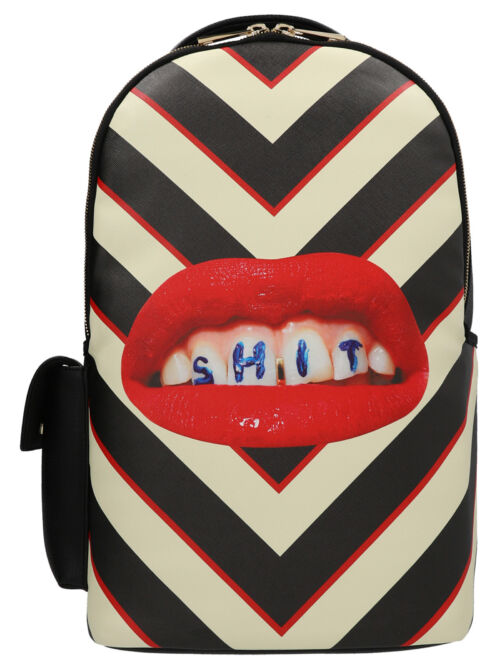 'Lipstick Black' Septic x Toiletpaper backpack SELETTI White/Black