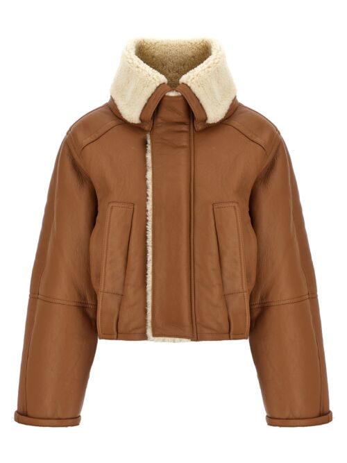 'Shearling Pea Coat' sheepskin jacket VICTORIA BECKHAM Brown