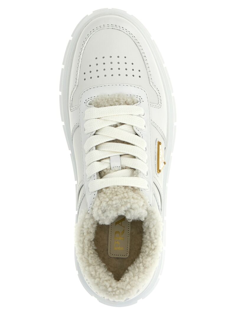 Sheepskin leather sneakers 100% cow leather (Bos Taurus) PRADA White