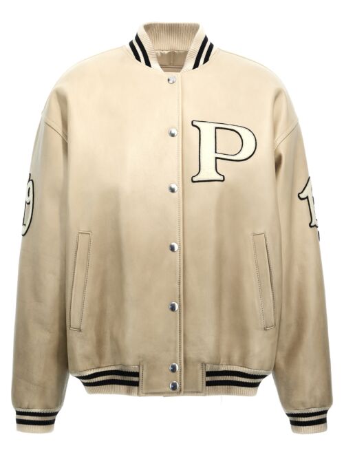 Patches leather bomber jacket PRADA White/Black