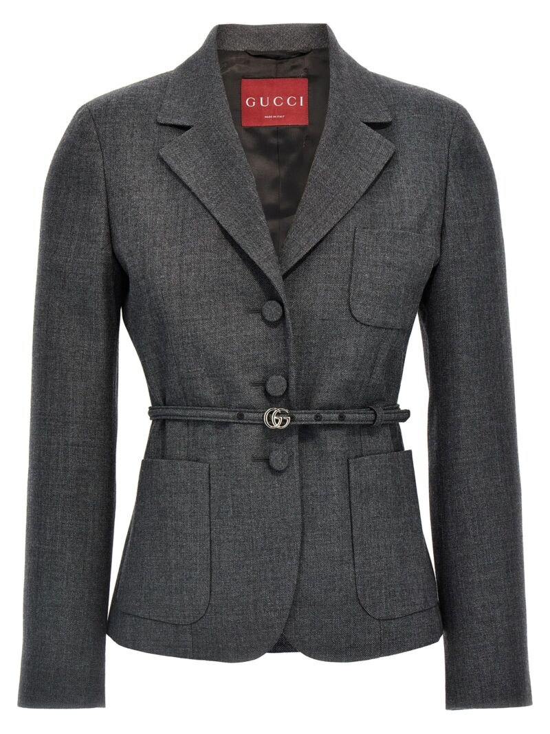 Single-breasted belt blazer GUCCI Gray