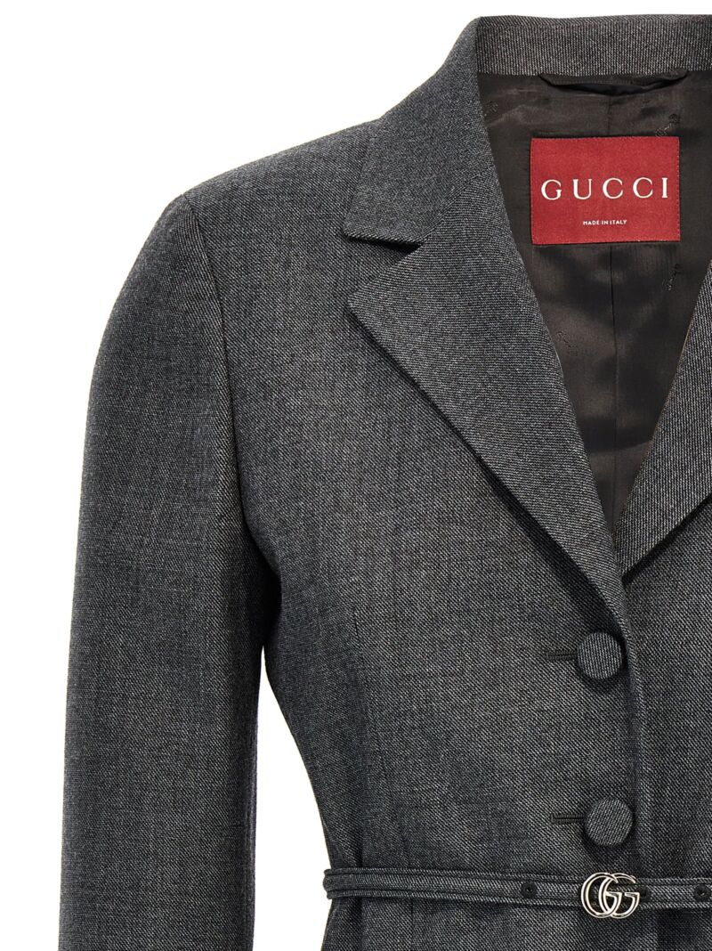 Single-breasted belt blazer Woman GUCCI Gray