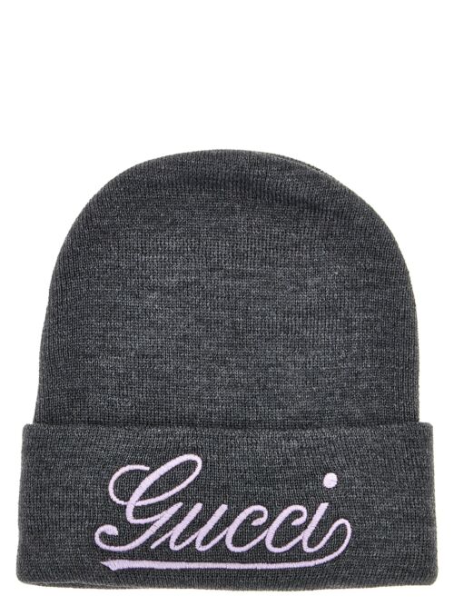 Logo embroidery beanie GUCCI Gray