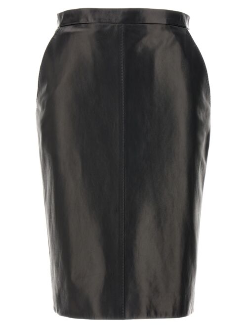 Leather midi skirt SAINT LAURENT Black