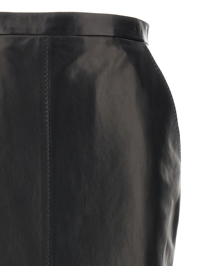 Leather midi skirt Woman SAINT LAURENT Black