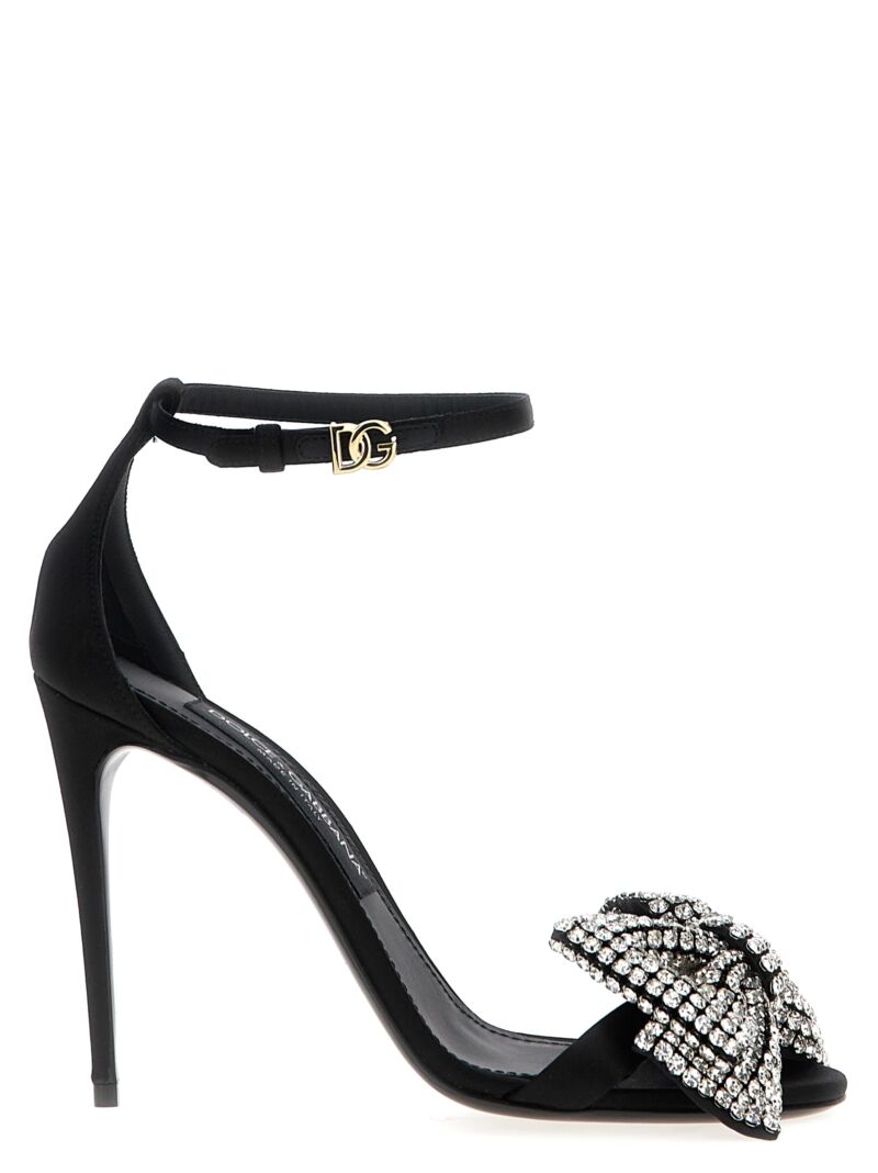 Satin jewel bow sandals DOLCE & GABBANA Black