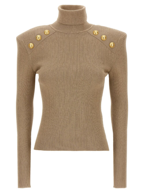 Ribbed button sweater BALMAIN Beige