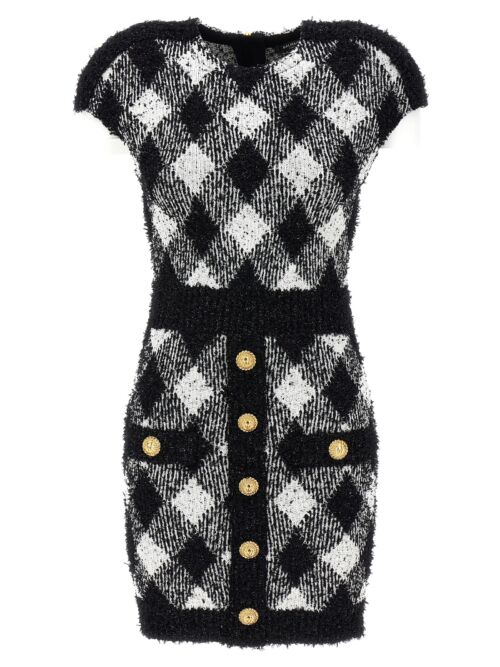 Vichy tweed dress BALMAIN White/Black