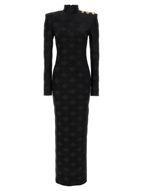 Vichy bouclette long dress BALMAIN Black