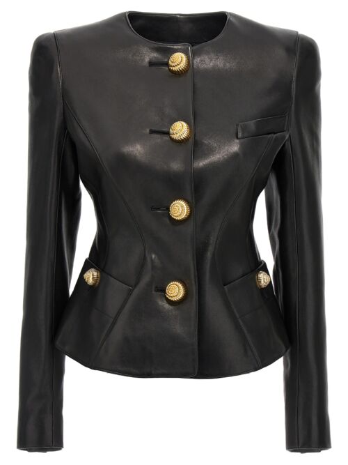 'Chiocciola' button leather jacket BALMAIN Black