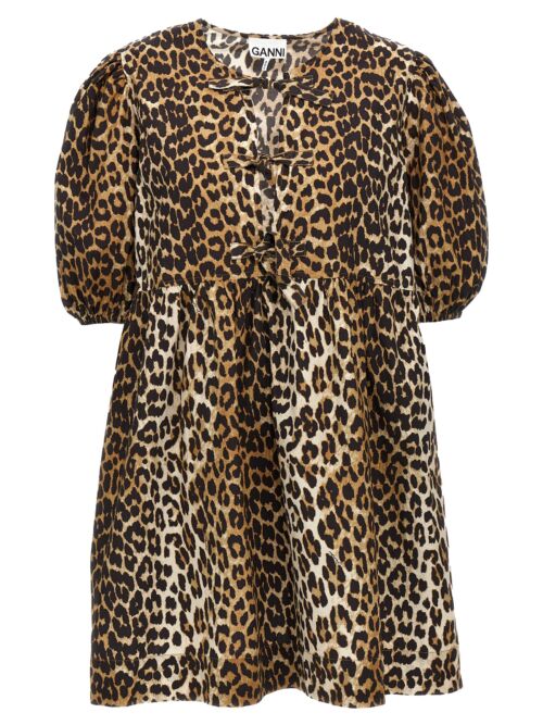 Leopard poplin dress GANNI Multicolor