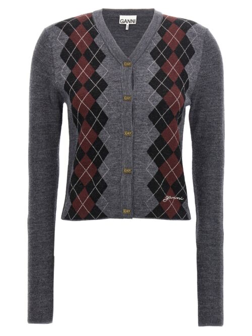 Argyle cardigan GANNI Gray