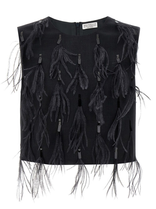 Sequin feather top BRUNELLO CUCINELLI Black