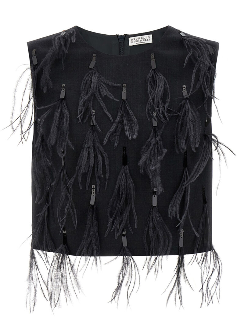 Sequin feather top BRUNELLO CUCINELLI Black