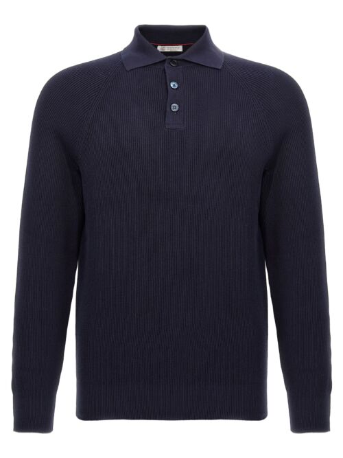 Ribbed polo shirt BRUNELLO CUCINELLI Blue