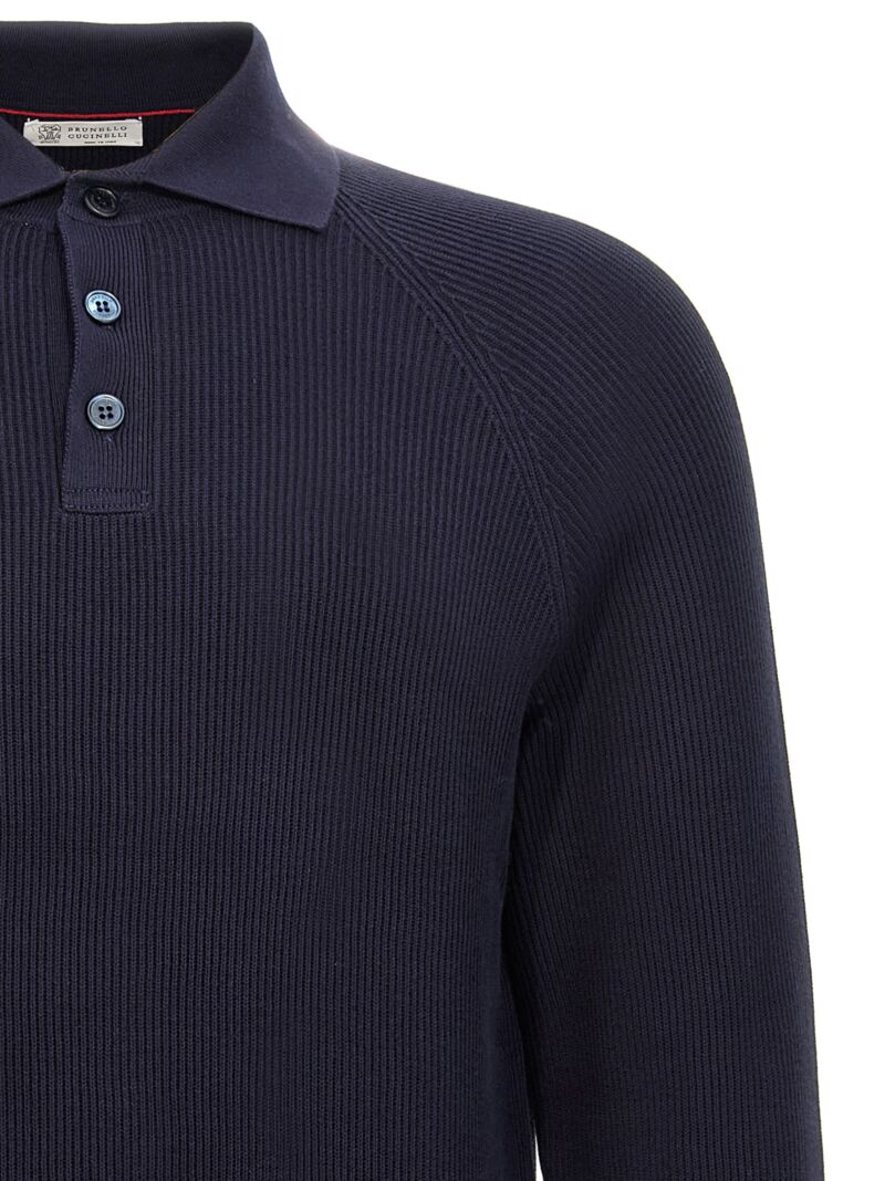 Ribbed polo shirt Man BRUNELLO CUCINELLI Blue