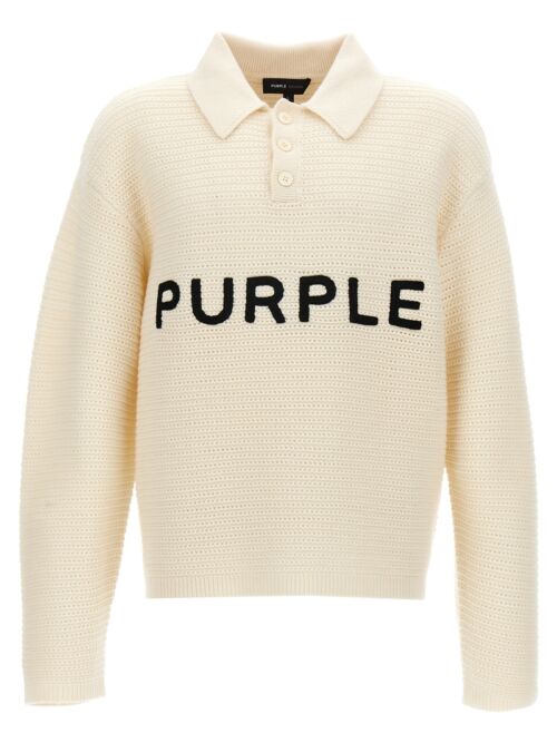 Logo embroidery sweater PURPLE White