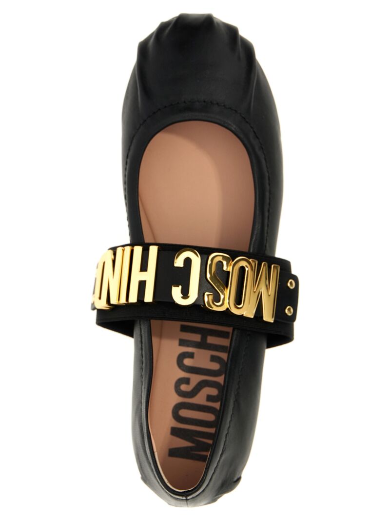 Logo ballet flats 100% napa leather MOSCHINO Black