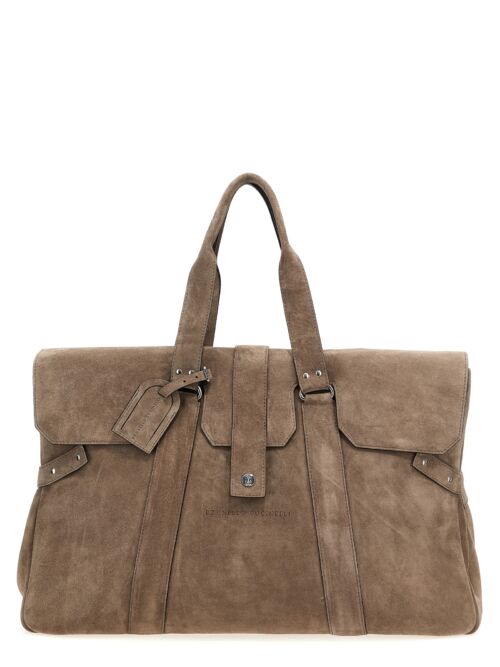 Logo suede duffel bag BRUNELLO CUCINELLI Beige