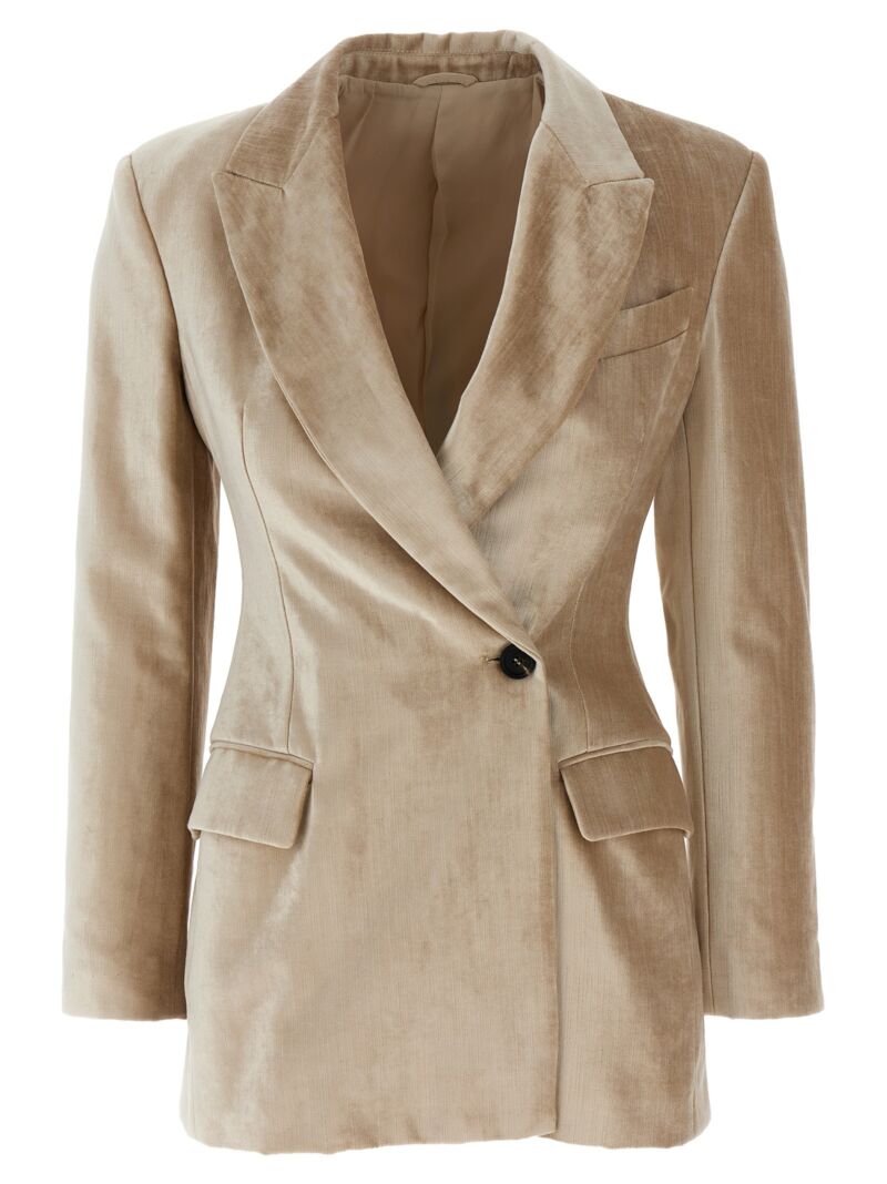 Double-breasted velvet blazer BRUNELLO CUCINELLI Beige