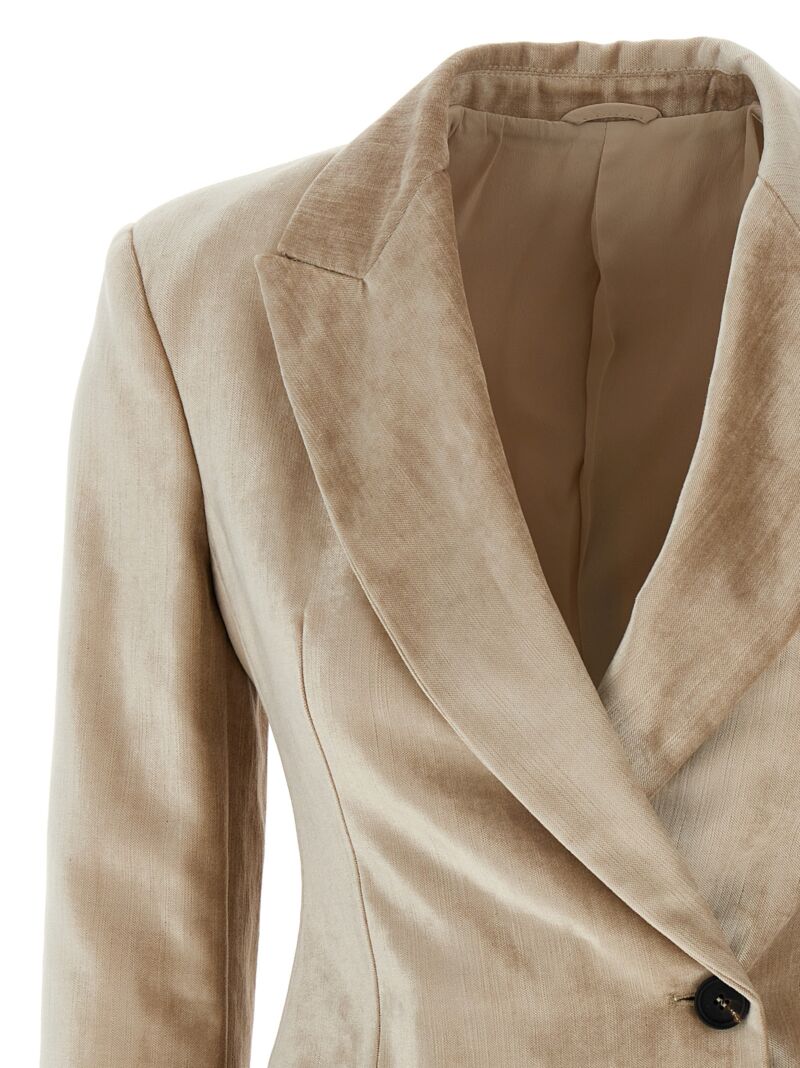 Double-breasted velvet blazer Woman BRUNELLO CUCINELLI Beige