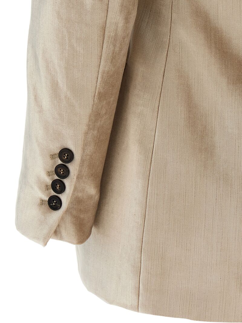 Double-breasted velvet blazer 58% cotton 42% viscose BRUNELLO CUCINELLI Beige