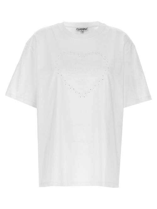 Rhinestone logo embroidery T-shirt GANNI White