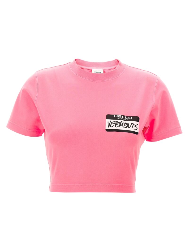 'Hello My Name Is Vetements' cropped T-shirt VETEMENTS Fuchsia